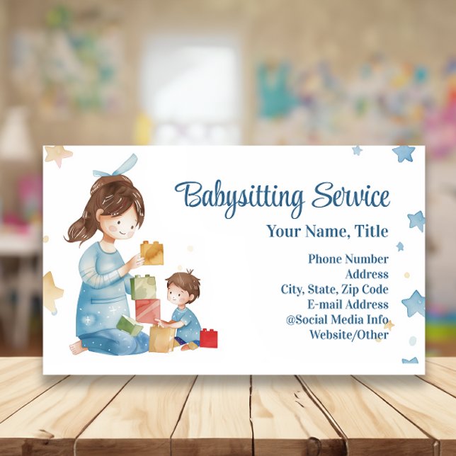 Babysitter Nanny Childcare Watercolor Play Business Card (babysitter nanny babysitting business card)