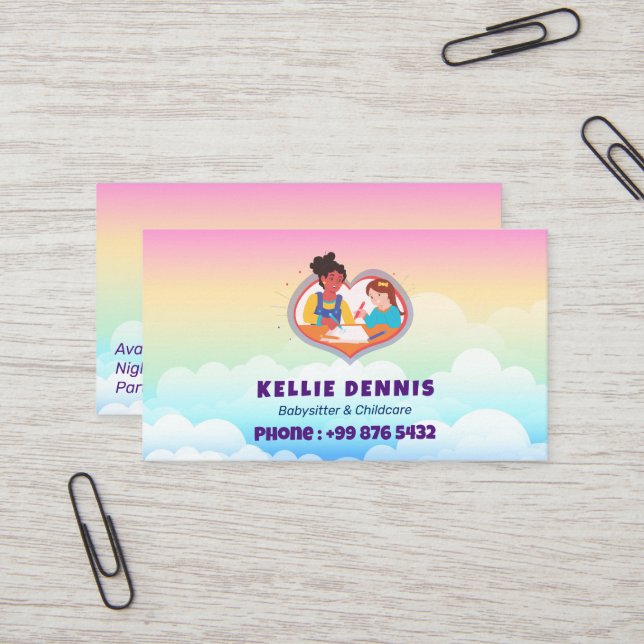 Babysitter Professional Business | Cute Rainbow Card (Front/Back In Situ)