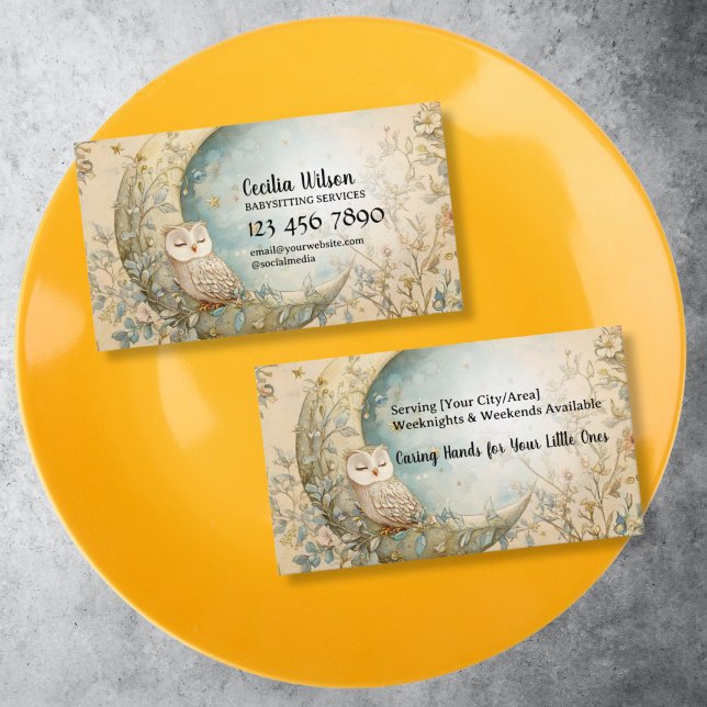 Babysitter Services, Babysitting, Nanny, Childcare Business Card (cute little owl babysitting business card)