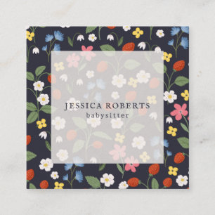 Babysitter Strawberry navy pattern square  Business Card