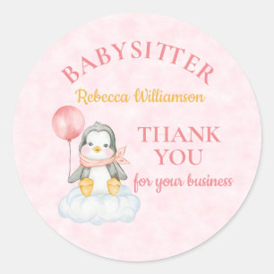 Babysitter Thank you Cute Penguin Classic Round Sticker
