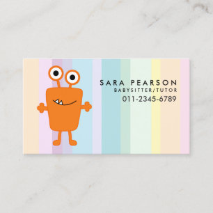 Babysitter Tutor Child Care Orange Monster Alien B Business Card