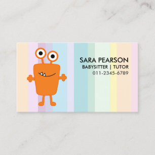 Babysitter Tutor Child Care Orange Monster Alien B Business Card