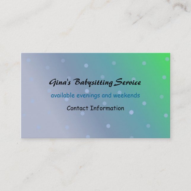 Babysitting and Child Care Services Business Card (Front)