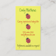Babysitting business cards - little ladybugs