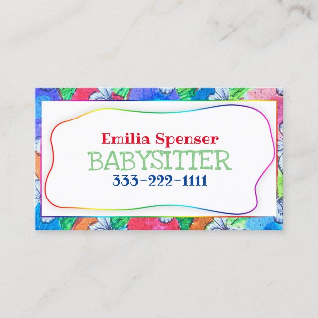 Babysitting & Child Care Colourful Butterfly Card (Front)