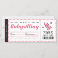 Babysitting Pink Gift Coupon Voucher Certificate