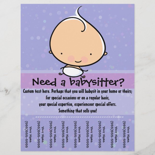 Babysitting promotional tear sheet flyer (Front)