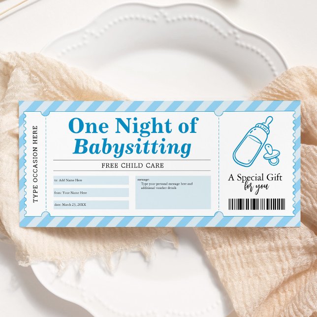 Babysitting Service Blue Gift Certificate Voucher Invitation (Creator Uploaded)