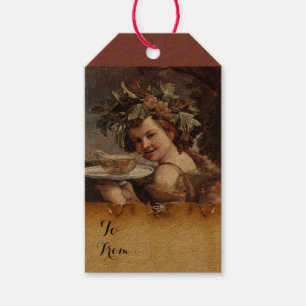 BACCHUS ,GRAPES AND WHITE WINE PARCHMENT Birthday Gift Tags