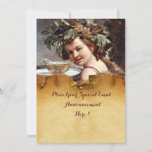 BACCHUS,WINE TASTING PARTY RED WAX SEAL PARCHMENT INVITATION
