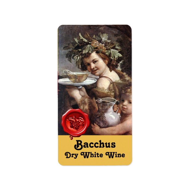 BACCHUS WITH GRAPES AND WHITE WINE RED WAX SEAL LABEL (Front)