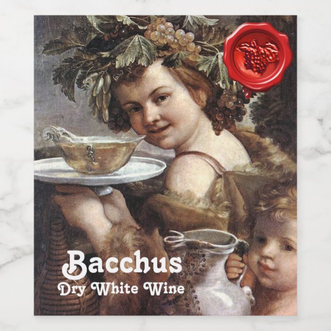 BACCHUS WITH GRAPES AND WHITE WINE RED WAX SEAL LABEL (Single Label)