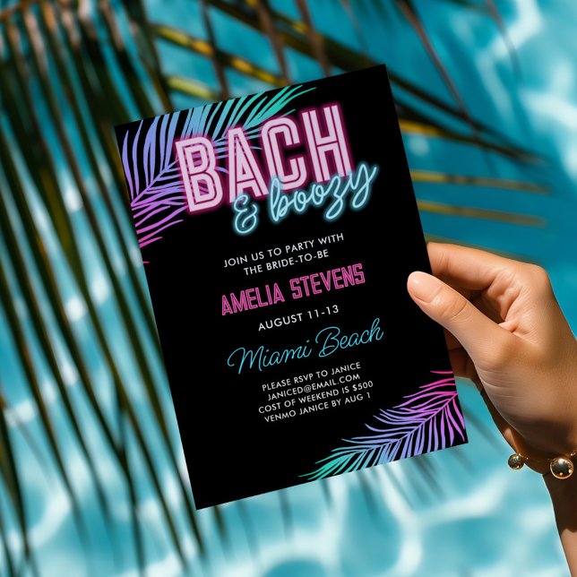 Bach & Boozy Neon Blue & Pink Tropical Weekend Invitation (Creator Uploaded)