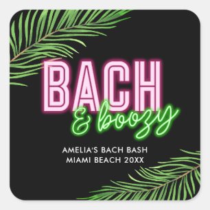 Bach & Boozy Neon Green & Pink Tropical Weekend Square Sticker