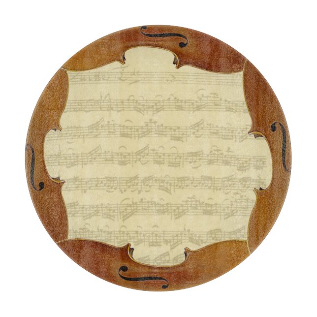 Bach Cello Suite Manuscript in Cello Frame Cutting Board (Front)