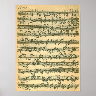 Bach Chaconne First Page Manuscript Facsimile Poster