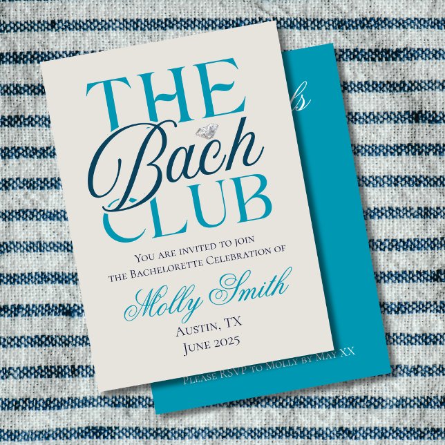 Bach Club Modern Simple Blue Bachelorette Party Invitation (The Bach Club invite with modern serif font – perfect for engagement or bridal celebrations!)