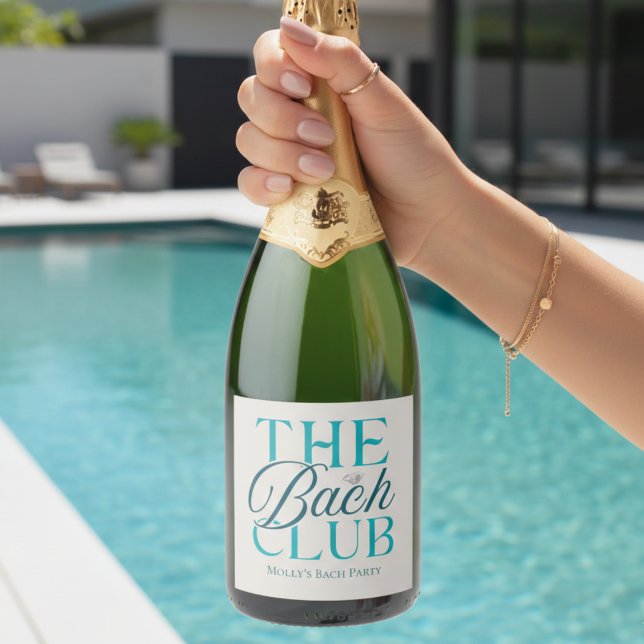 Bach Club Modern Simple Blue Bachelorette Party Sparkling Wine Label (Bach Club Modern Simple Blue Bachelorette Party Sparkling Wine Label)