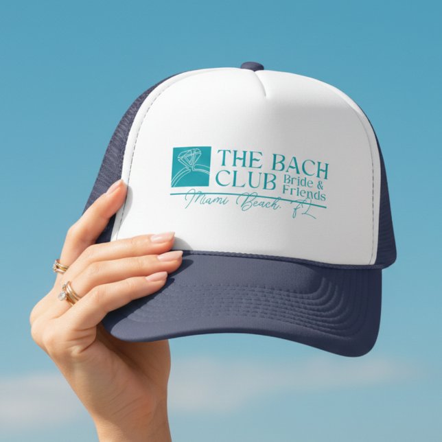 Bach Club Modern Simple Blue Bachelorette Party Trucker Hat (Bach Club Modern Blue Bachelorette Trucker Hat)