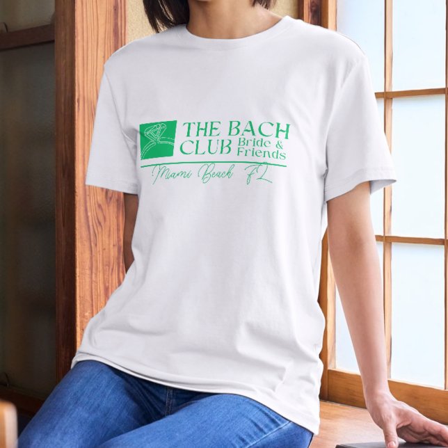 Bach Club Modern Simple Pink & Green Bachelorette T-Shirt (Bach Club shirt with modern green font – perfect for bachelorette or bridal celebrations!)