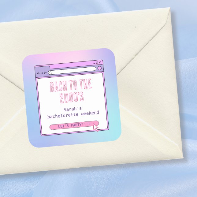 Bach To The 2000's Y2K Bachelorette Personalised Square Sticker (Bach To The 2000's Y2K Bachelorette Personalized Square Sticker)