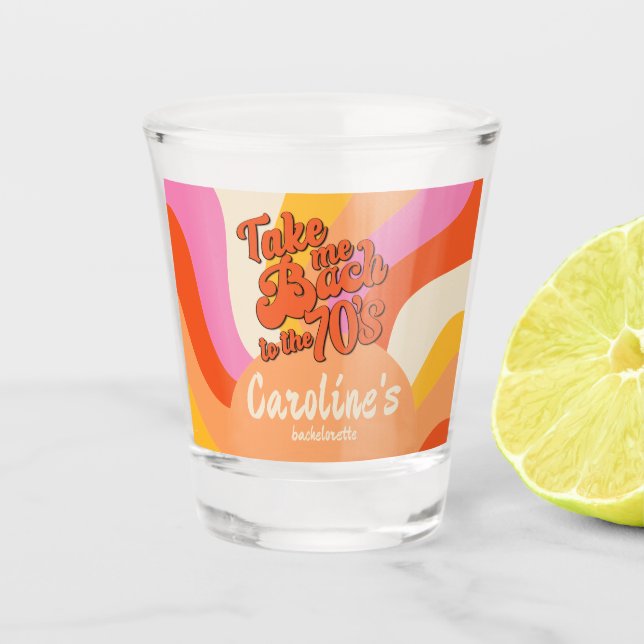 Bach to the 70s Retro Groovy Sunset Bachelorette Shot Glass (Front)