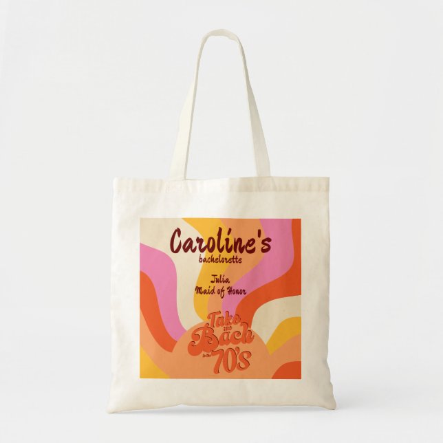 Bach to the 70s Retro Groovy Sunset Bachelorette Tote Bag (Front)
