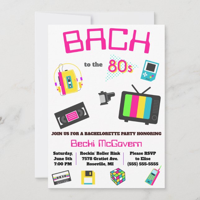 Bach to the 80's Bachelorette Party Invitation (Front)