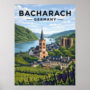 Bacharach Germany Vintage Travel Art  Poster