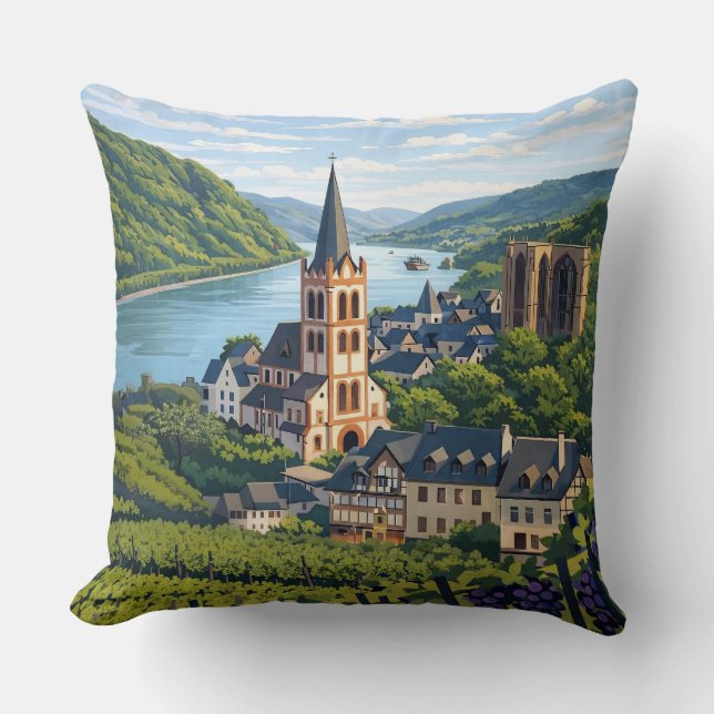 Bacharach Vintage Travel Art Cushion (Front)