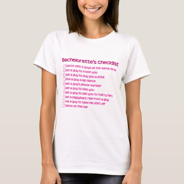 Bacheloette Checklist T-Shirt (Front)