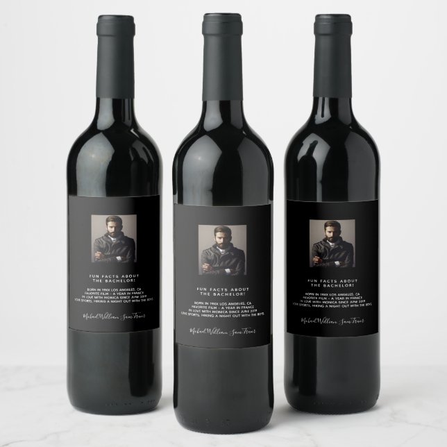 Bachelor black fun facts bio friends photo wine label (Bottles)