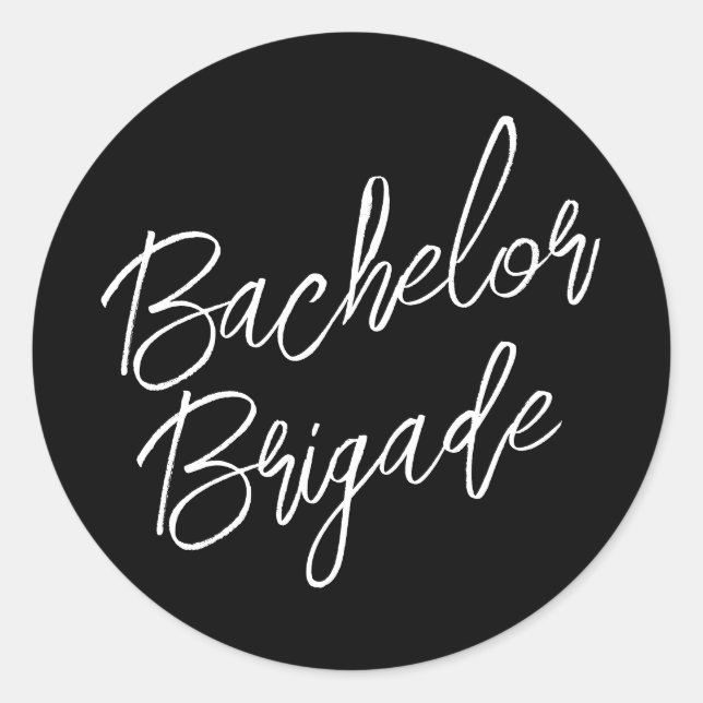 Bachelor Brigade Black and White Bachelor Party Classic Round Sticker (Front)