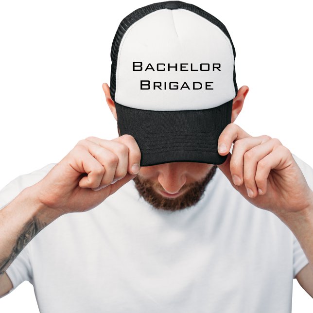 Bachelor Brigade Black and White Bachelor Party Trucker Hat (Creator Uploaded)