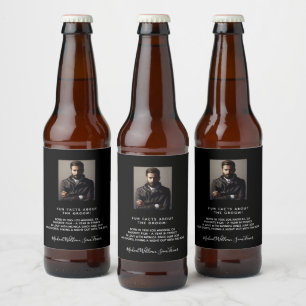 Bachelor custom photo fun facts bio black groom beer bottle label