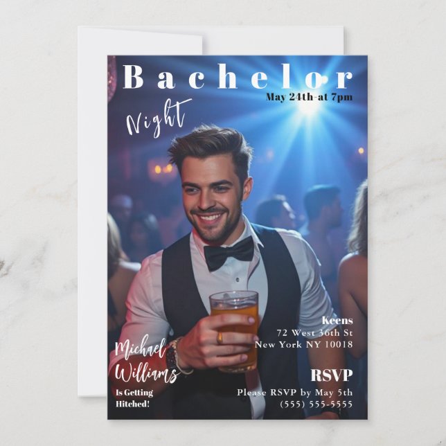 Bachelor Night Magazine Cover Invitation (Front)