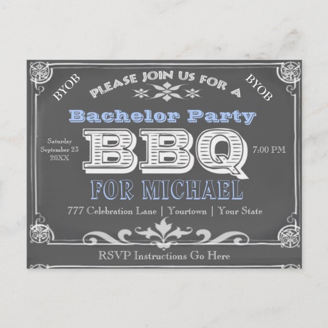 Bachelor Party | BBQ | Vintage Chalkboard Invitation Postcard (Front)