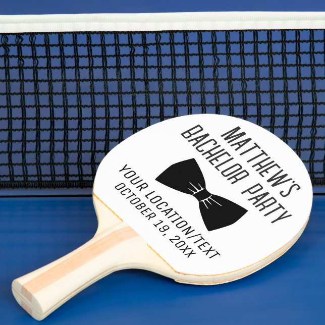 Bachelor Party Black Bow Tie Wedding Favour Ping Pong Paddle (Insitu)