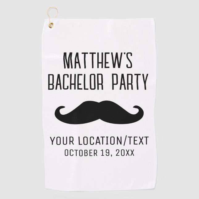 Bachelor Party Black Moustache Wedding Golf Towel (Front)