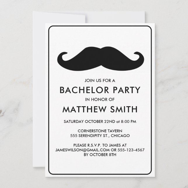 Bachelor Party Black Moustache Wedding Invitation (Front)