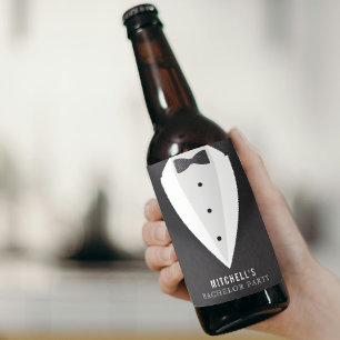 Bachelor Party Black Suit & Bowtie Beer Bottle Label