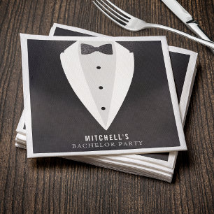 Bachelor Party Black Suit & Bowtie Napkin