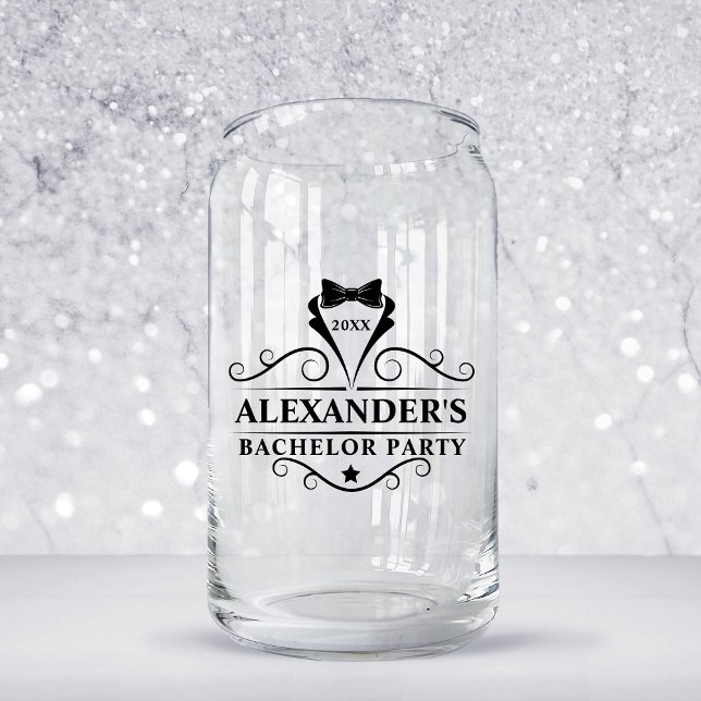 Bachelor Party Black Tie Can Glass (Customize to change text color.)
