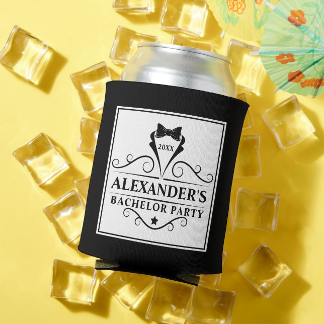 Bachelor Party Black Tie - Choose Text Colour Can Cooler (In Situ Summer)