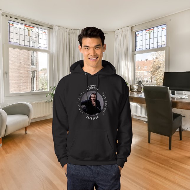 Bachelor party black white photo man myth legend hoodie (Creator Uploaded)