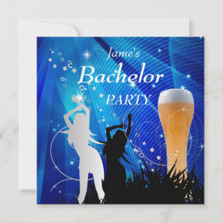 Bachelor Party Blue Gold White Beer Glass Girls Invitation