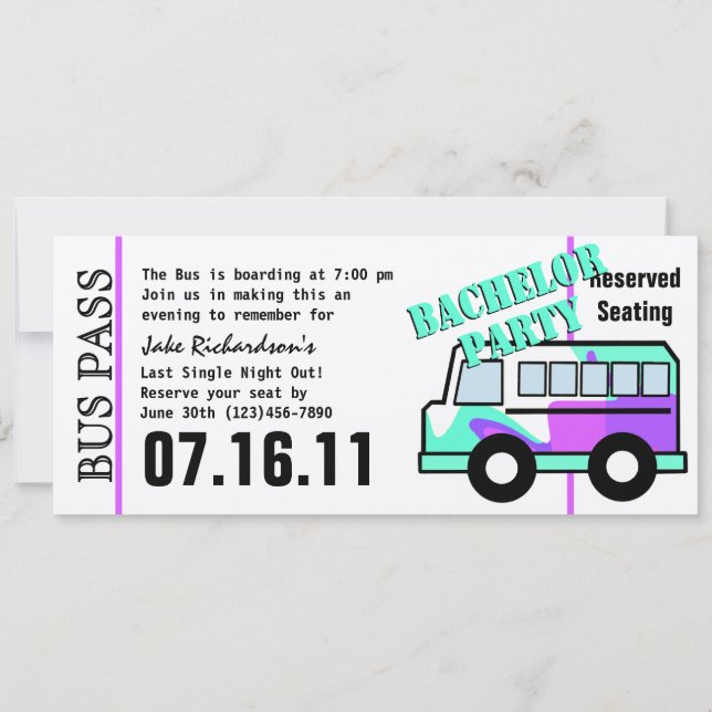 Bachelor Party Bus Pass Invitation (Front)