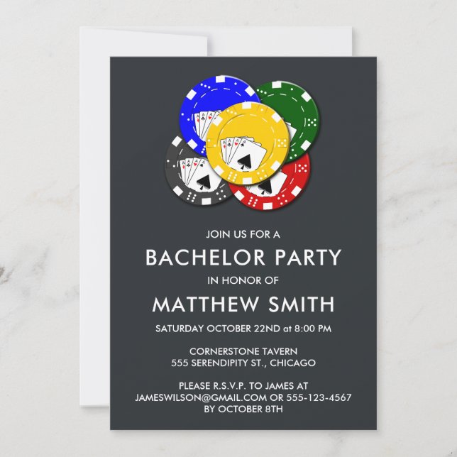 Bachelor Party Casino Poker Night Invitation (Front)