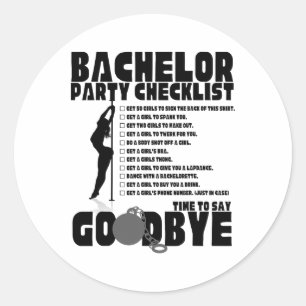 Bachelor Party Checklist Stag Groom Gag Men's Classic Round Sticker
